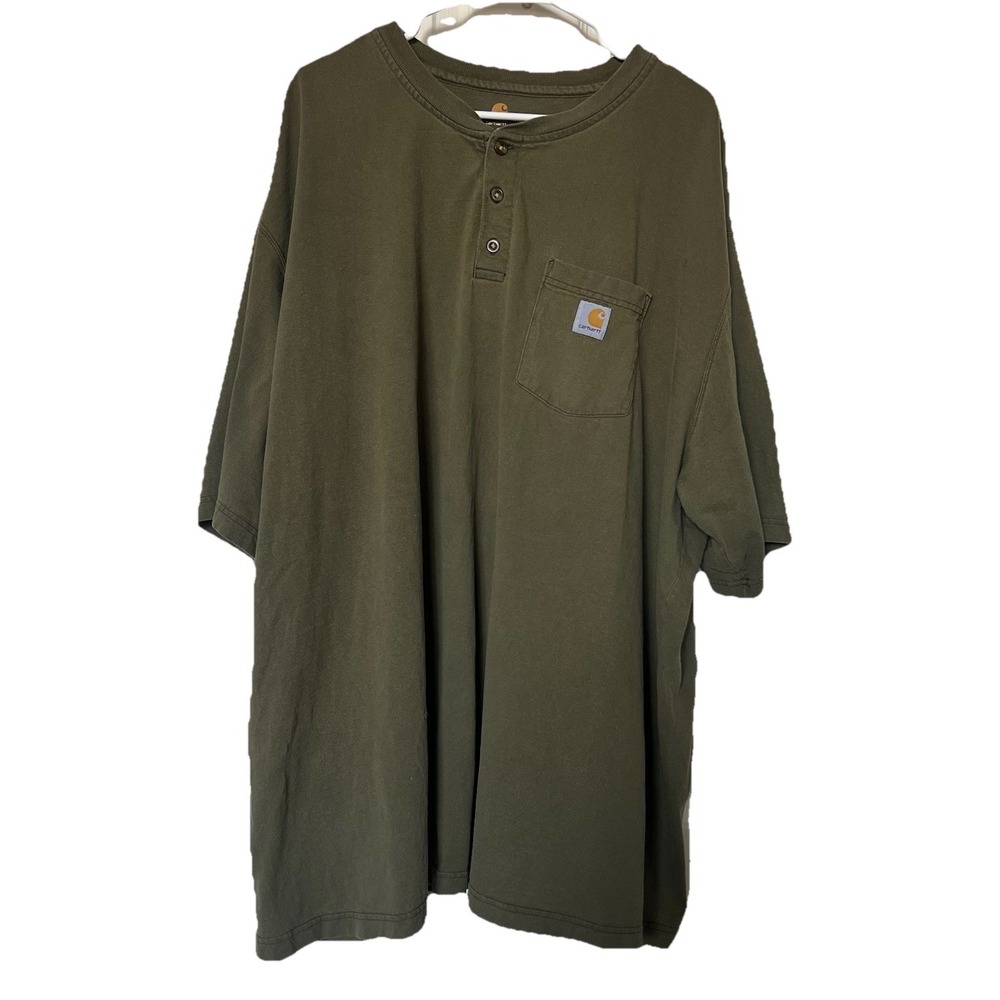 Carhartt Men's Size 4XL Green Original Fit Short Sleeve One Pocket Shirt Henley
